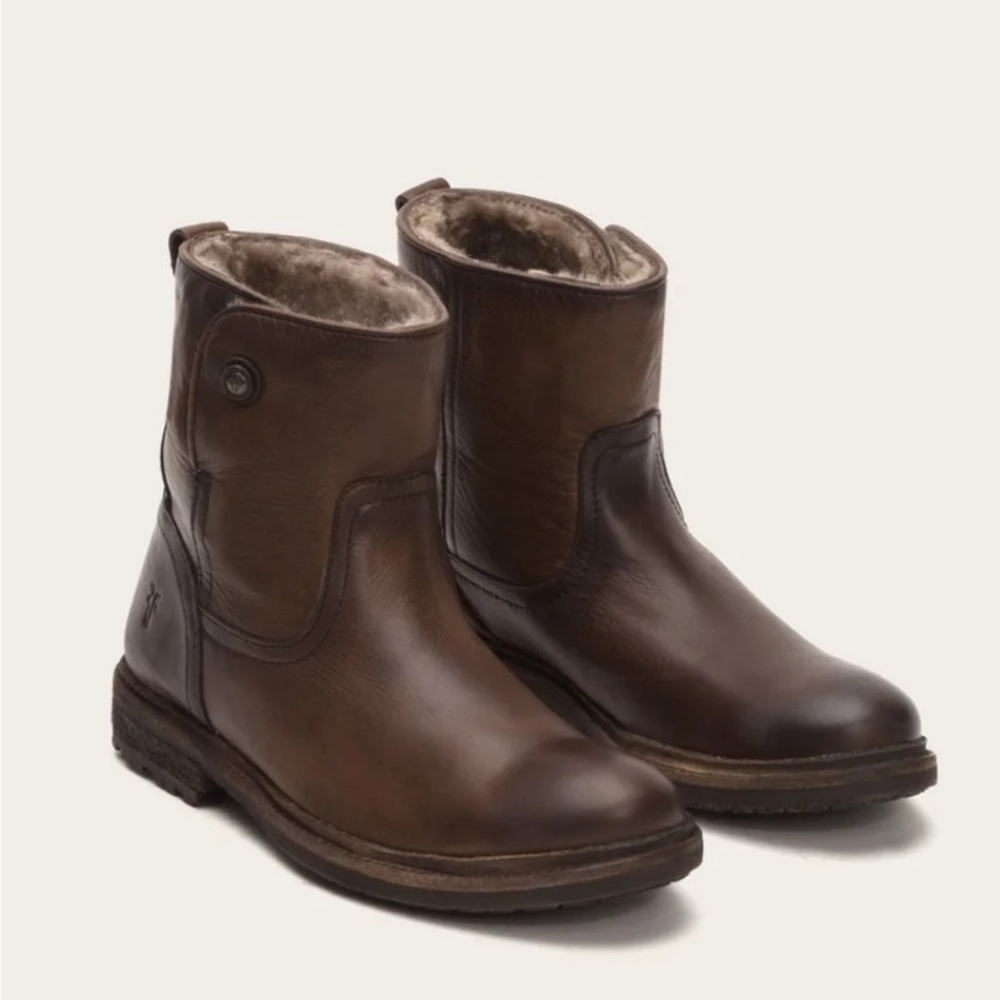 Frye Mara Button Short Brown Leather Boots
